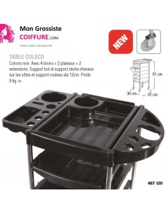 Table COLECO noir 4 tiroirs +  2 plateaux