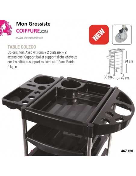 Table COLECO noir 4 tiroirs +  2 plateaux