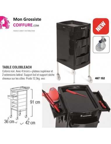 Table COLOBLEACH noir 4 tiroirs et 2 plateaux