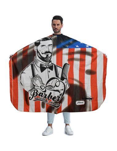 MAXI CAPE- USA-FLAG-BARBER 5 CLIPS  ROUGE BLEU   P